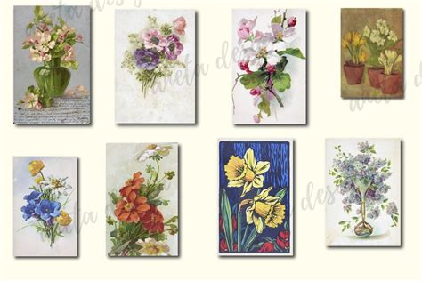 Vintage Floral Postcards Digital Floral Postcards For Etsy