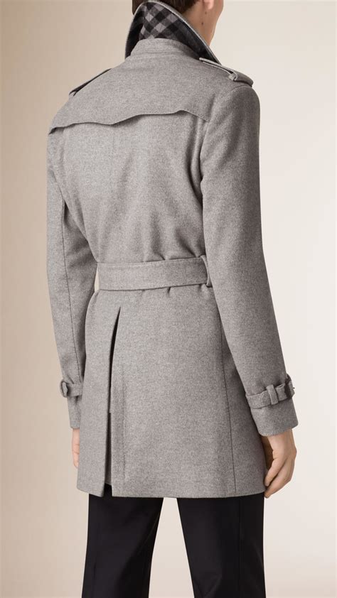 Burberry Mid Length Wool Cashmere Trench Coat In Pale Grey Melange