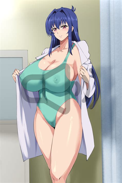 0byte Nijou Aki Maken Ki Highres 1girl Blue Hair Breasts Cleavage Covered Erect Nipples