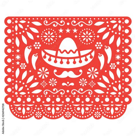 Papel Picado Vector Floral Design With Sombrero And Chili Peppers