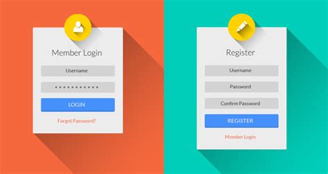 Flat Long Shadow Login And Register Ui Psd Graphicsfuel