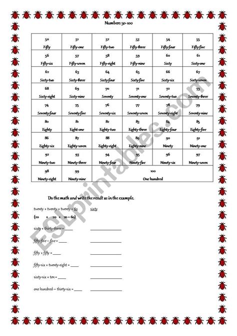 Numbers 50 To 100 Worksheets