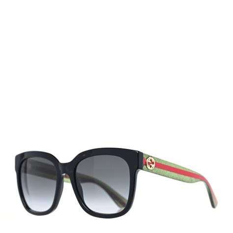 Gucci Acetate Square Frame Web Glitter Sunglasses Gg0034s Black Green