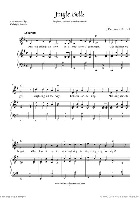 Jingle Bells Piano Sheet Music Easy With Lyrics Pdf
