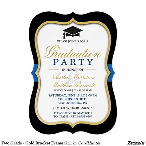 Two Grads Gold Bracket Frame Graduation Party Invitation Graduation