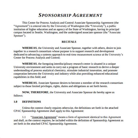 FREE Sample Sponsorship Agreement Templates In PDF MS Word Google Docs Pages