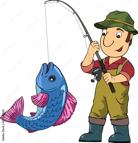 Fisherman Cartoon Vector Colored Illustration With Fisherman And His
