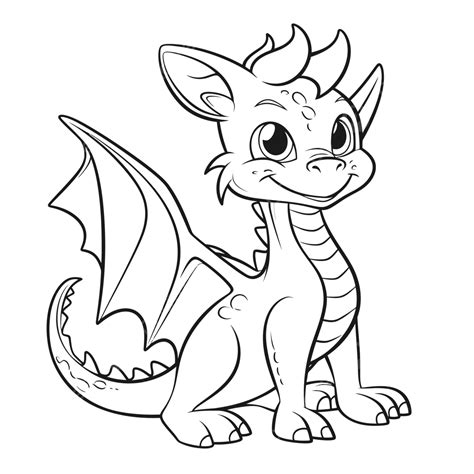 Cute Baby Dragon Coloring Page Outline Sketch Drawing Vector, Dragon