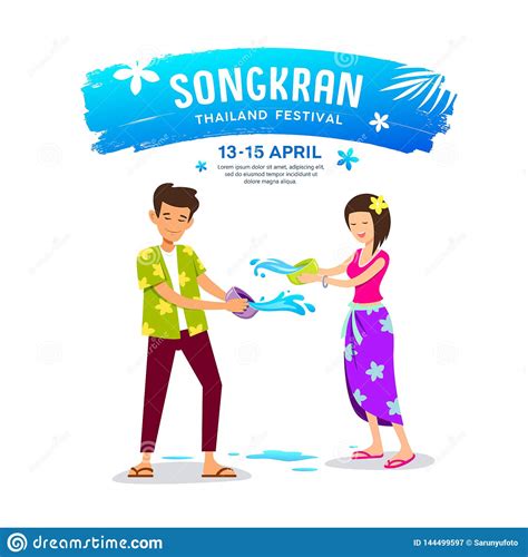vector songkran festival in thailand doodle style cartoon and illustration