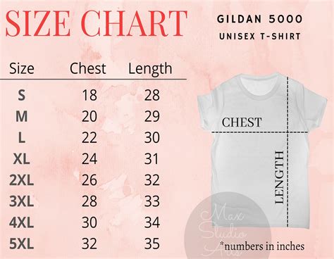 Gildan 5000 Size Chartsize Chart Gildan 5000 Mock Upgildan Etsy