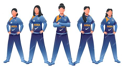 Premium Vector India Women Cricket Team In Standing Pose On White
