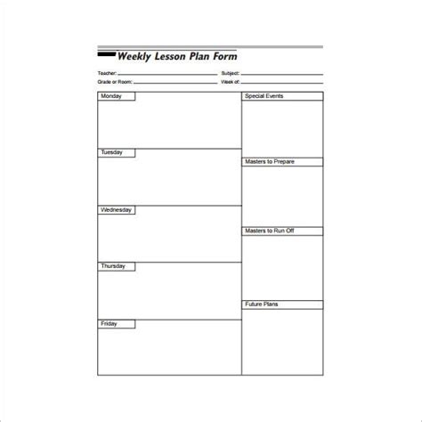 Printable Free Weekly Lesson Plan Template Pdf Printable Templates