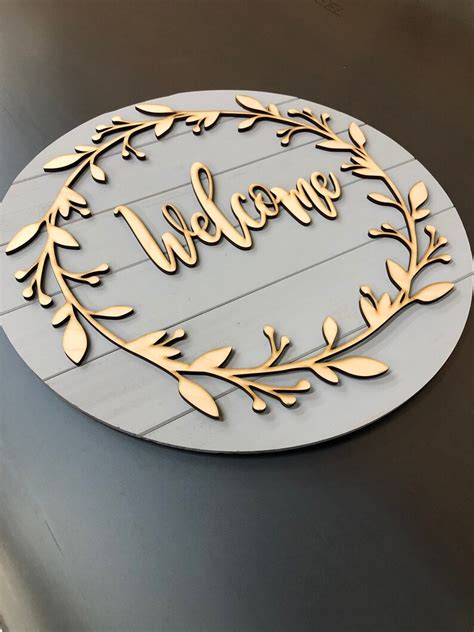 Wood And Grey Circle Welcome Sign Farmhouse Decor House Etsy