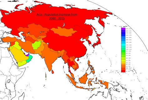 Asian Countries Population Increase 2000 2015 Map Cartography
