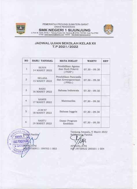 Jadwal Ujian Sekolah Penilaian Akhir Semester Genap Dan Penilaian