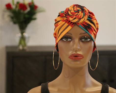 Orange Ankara Pre Knotted Turban For Woman Adult Head Wrap Etsy