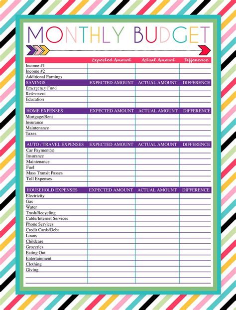 Free Printable Monthly Budget Worksheet Budgeting Monthly Budget