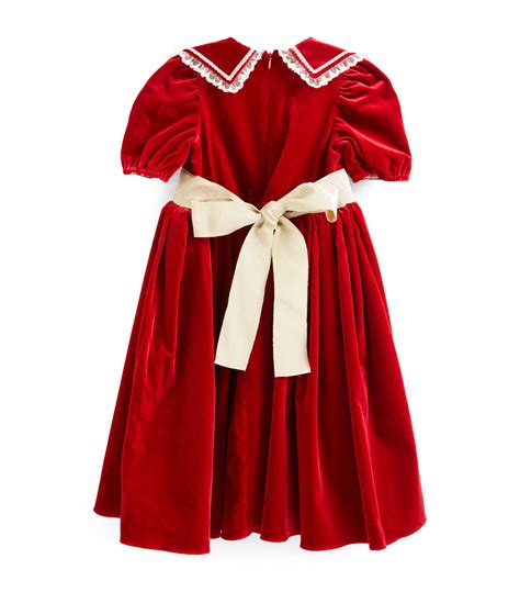 Strawberries And Cream Red Velvet Collared Dress 2 14 Years Harrods Uk
