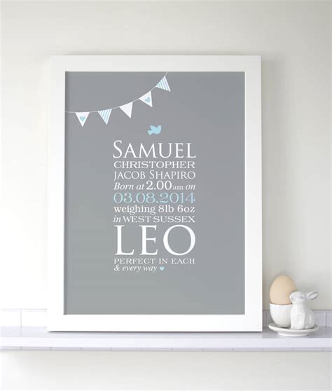 Personalised Baby Boy 'bunting' Birth Print By The Bonny Print Co