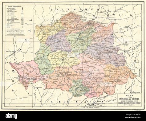 Spanien Mapa De La Provincia De Caceres 1913 Stockfotografie Alamy