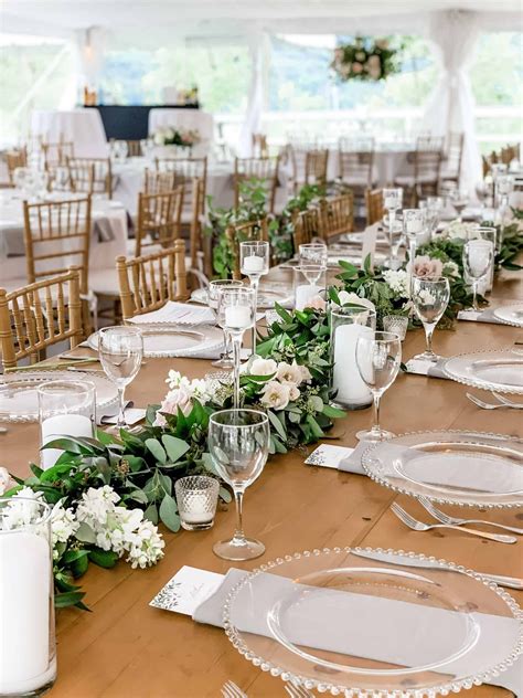 Farm Table Wedding Tablescape With Greenery Farm Table Wedding