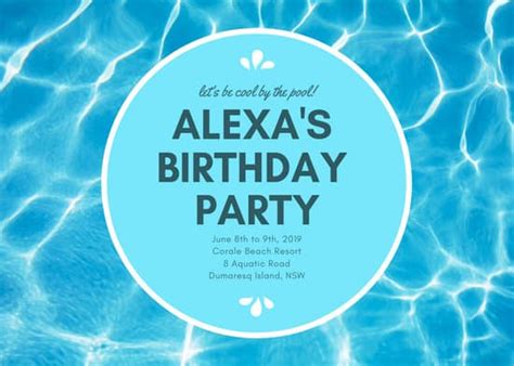 blue water pattern pool party invitation templates  canva