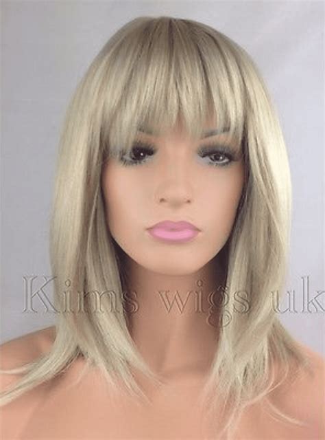 Uk Ladies Two Tone Blonde Razor Cut Shoulder Length Wig Scarlett