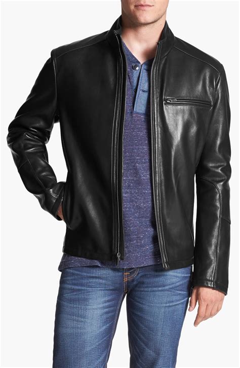 Cole Haan Lambskin Leather Moto Jacket In Purple For Men Black Lyst