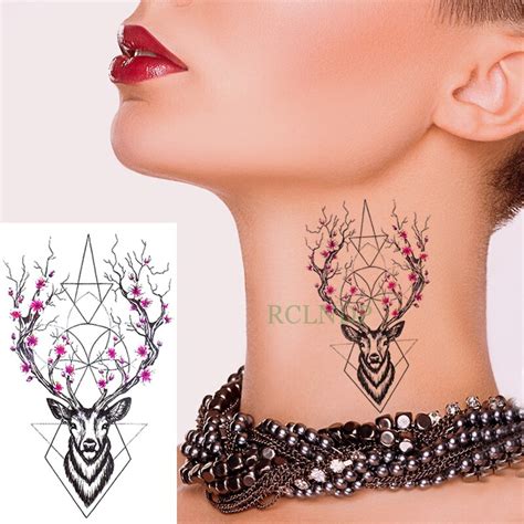 Find your new favorite ink in this. Waterproof Temporary Tattoo Sticker deer head Flower Tatto ...