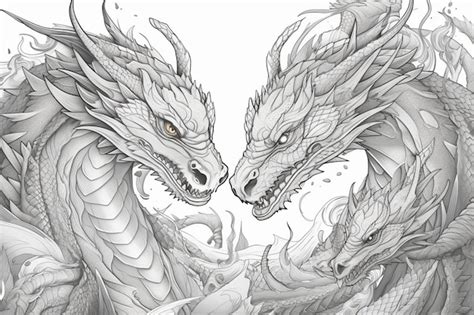 Premium Ai Image A Sketch Of Two Dragons Facing Each Other