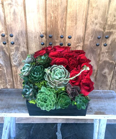 Succulents And Red Roses In Chatsworth Ca Joans Flower Shop