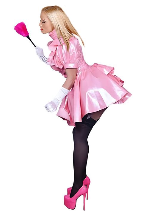 Pink Latex Maid Sissy Maid Cinderella Dresses Pink Outfits Clothes