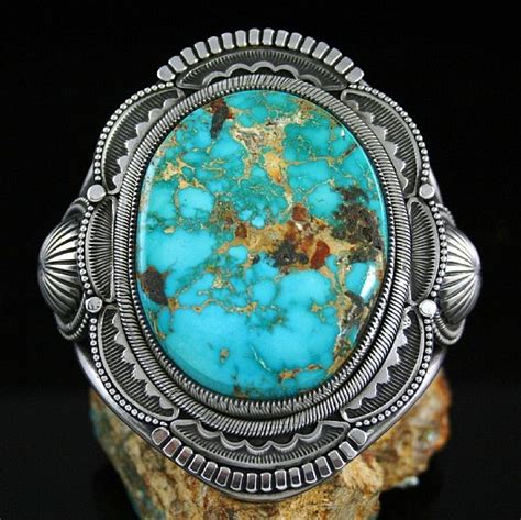Sammie Kescoli Begay Rare Gem Grade Blue Gem Turquoise Ingot Bracelet