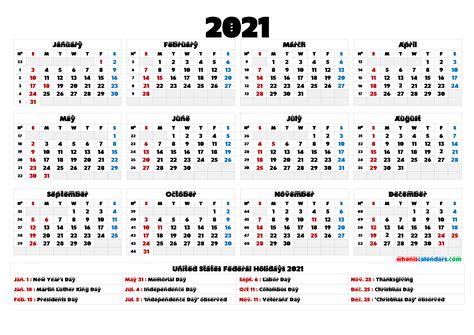 Printable 2021 Calendar One Page 6 Templates