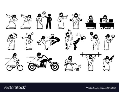 Funny Jesus Christ Stick Figure And Icons Vector Image