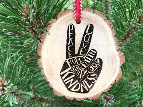 wooden christmas ornament v sign peace fingers peace symbol etsy