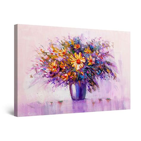 Startonight Canvas Wall Art Abstract Yellow Flowers In Purple Vase