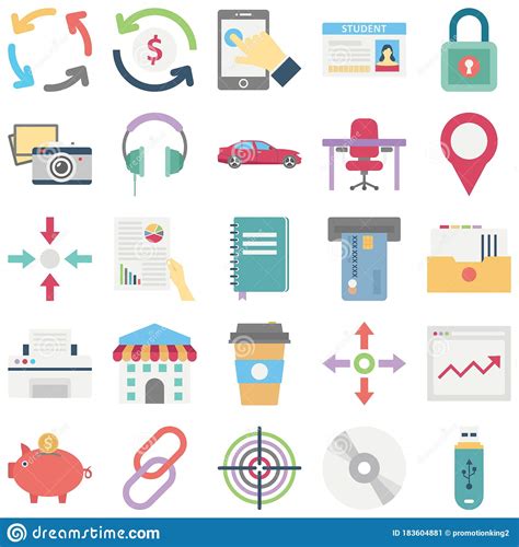 Office And Work Room Color Vector Icons Set Every Single Icon Can