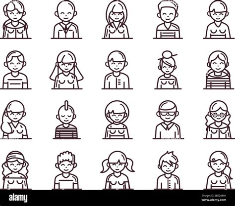 Avatar Male Female Men Women Cartoon Character People Icons Set Vector Illustration Line Style