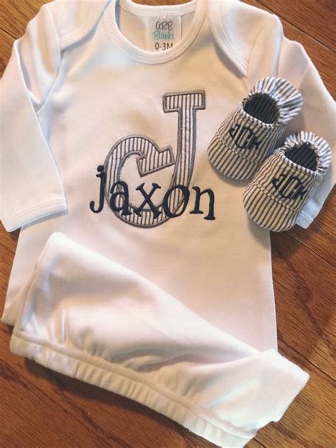Personalized Baby Gown Baby Boy Coming Home Outfit Newborn Etsy