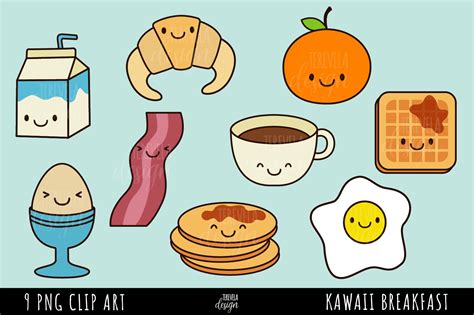 Kawaii Breakfast Graphics Set In 2021 Breakfast Clipart Clip Art Kawaii