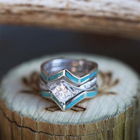 LINA MOISSANITE ENGAGEMENT RING WITH TURQUOISE RING GUARD IN 14K