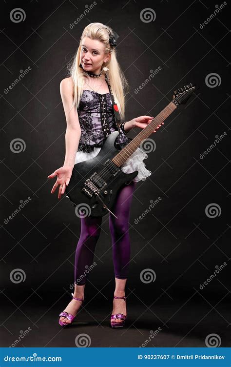 beautiful blonde girl with electric guitar stock image image of beauty girl 90237607