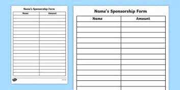Blank Sponsorship Form Template Classroom Resources