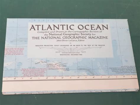 Vintage 1955 National Geographic Map Of The Atlantic Ocean 1266