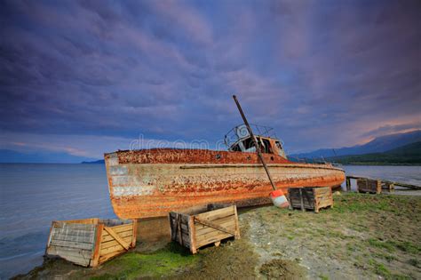 Abandoned Boat At Prespa Lake Stock Image Image Of Cloud Outdated