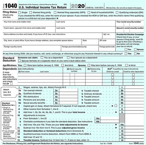 2020 Tax Form 1040 Us Government Bookstore