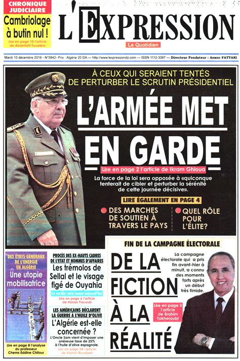 Revue de presse – Les Unes de vos journaux du mardi 10 décembre — TSA