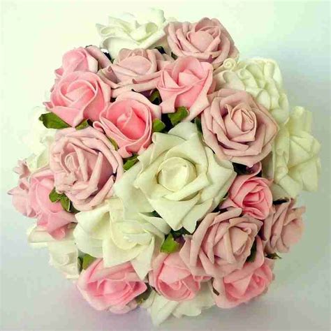 Pink And Ivory Artificial Rose Brides Bouquet Artificial Wedding Flowers