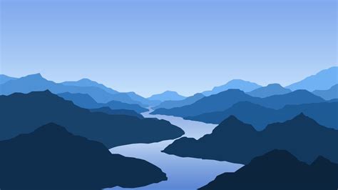 Vector Wallpaper With A Landscape Mountains And River Wall Mural